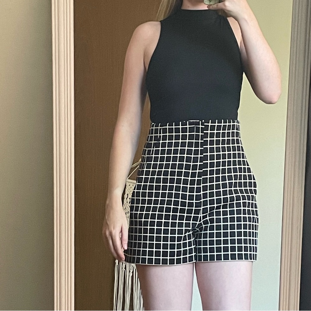 Zara Black Check Tailored Shorts Size M